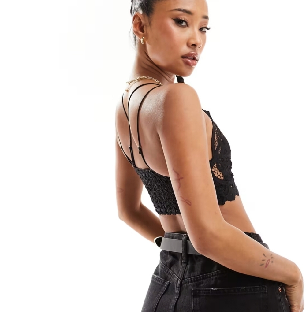NWT Free People Adella Strappy Black Lace Bralette Crop Top - Picture 5 of 9